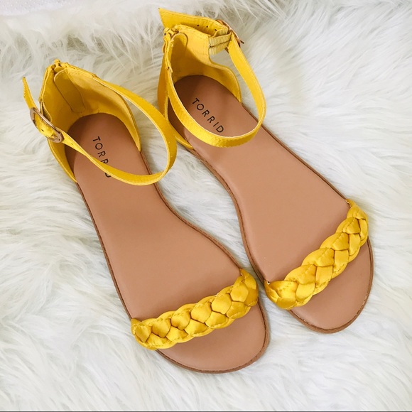 SOLD NWOT TORRID Yellow Satin Braided Sandals - Picture 2 of 4